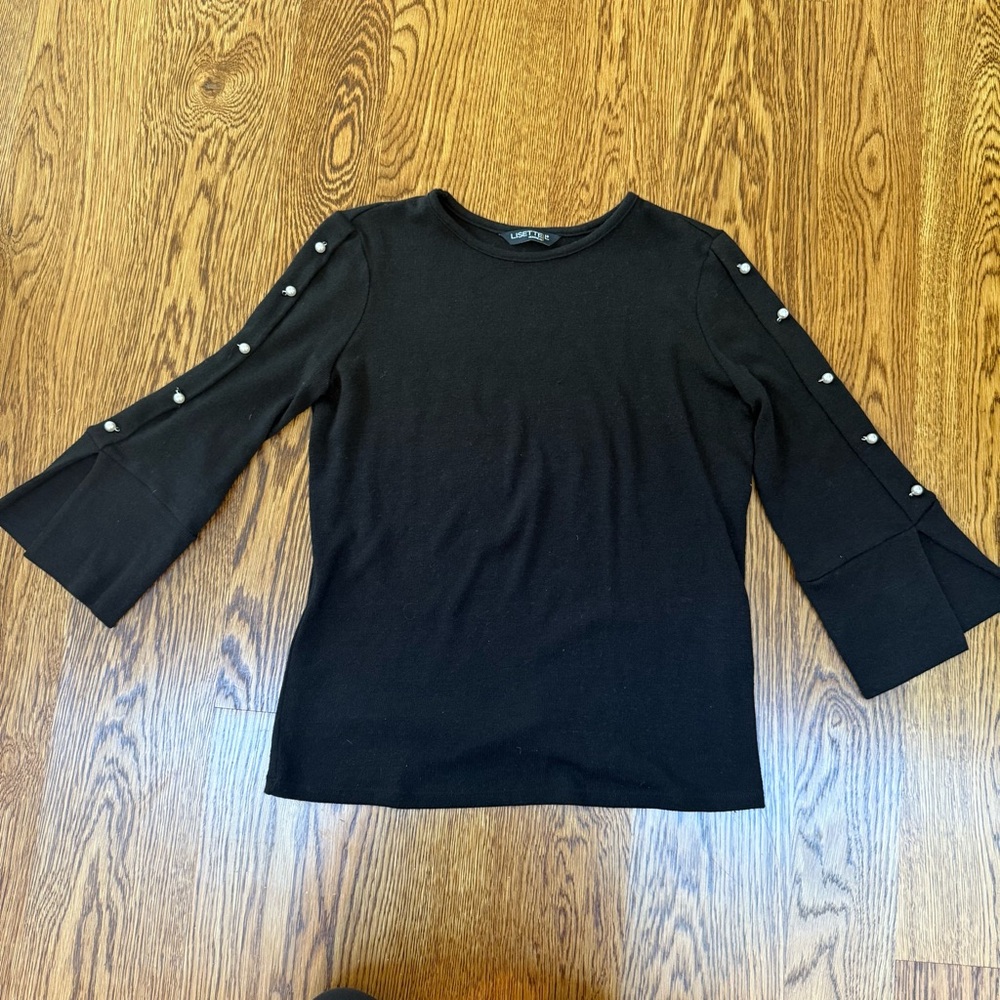 Lisette L Black Pearl Bell Sleeve Top Blouse XS - Picture 1 of 5